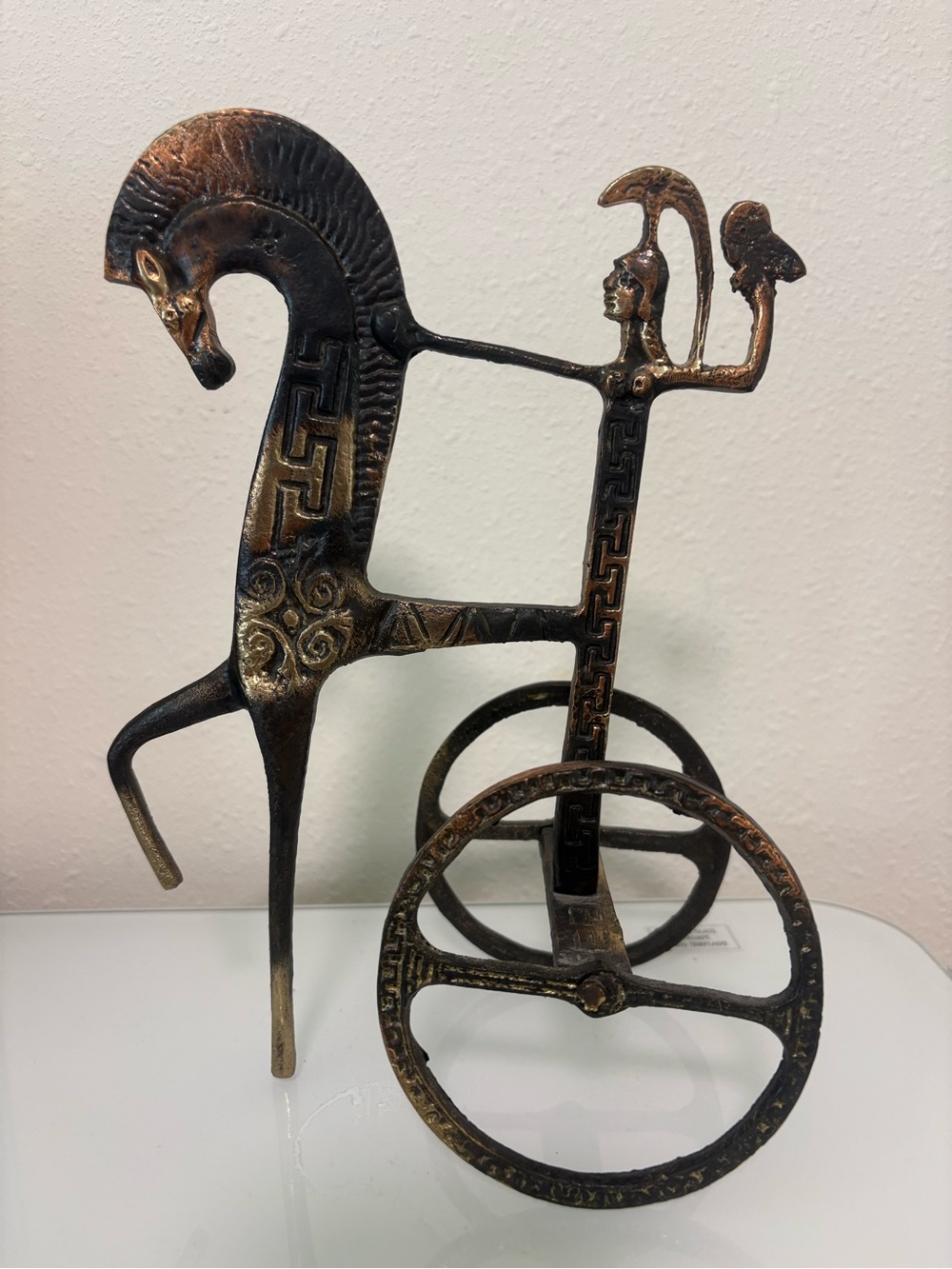 Vintage Bronze-Tone Decorative Horse Chariot Sculpture - Home Art